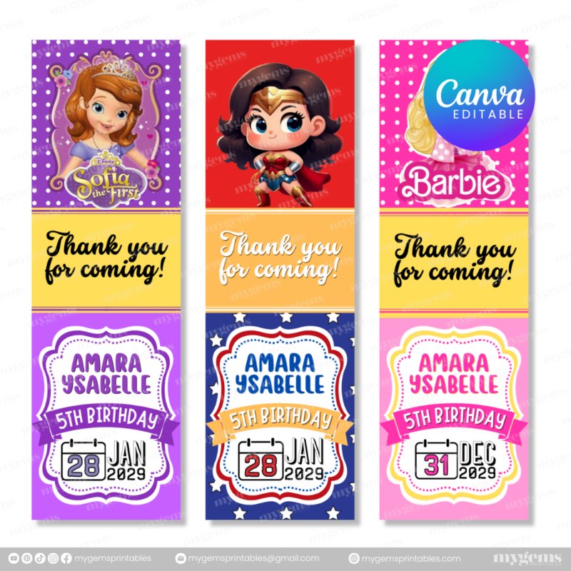 40 Designs | Cartoon-Anime-Chibi Themed Birthday Pen Sleeve Template | Canva Editable - Image 3
