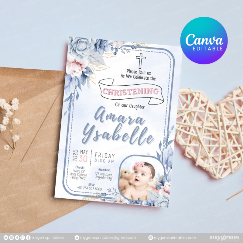 20+ Designs | Christening Invitation Template | Canva PRO Editable - Image 13