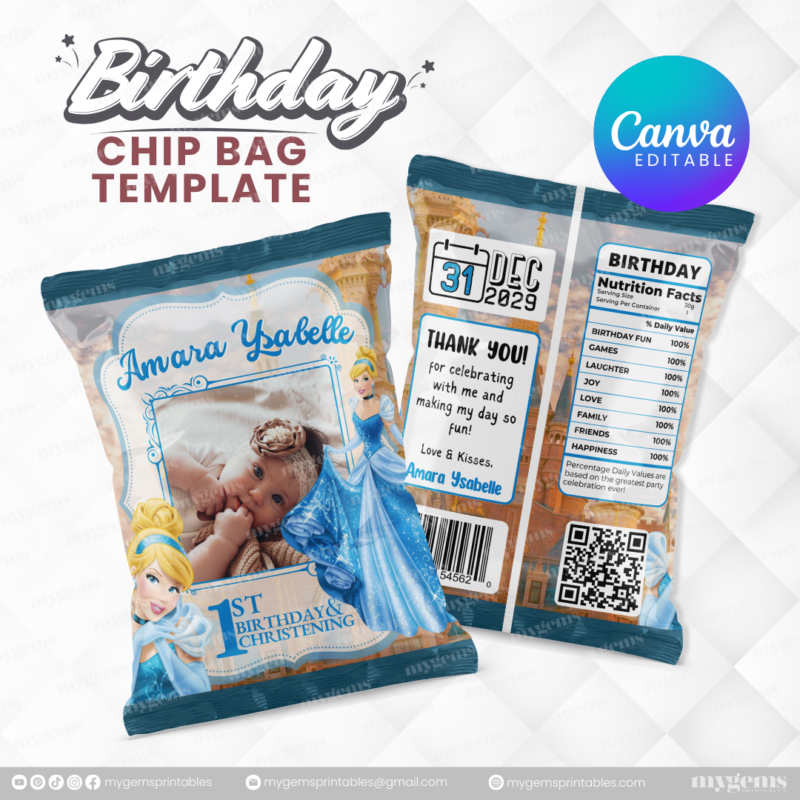 40 Designs | Cartoon-Anime-Chibi Themed Birthday Chip bag Template | Canva Editable - Image 26