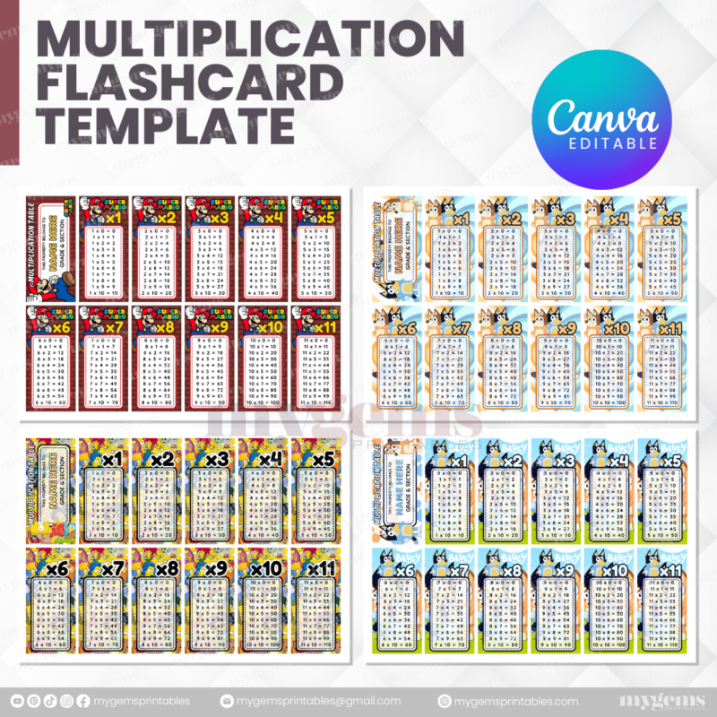 80 Designs | Multiplication Flashcard Template | Canva Editable - Image 9