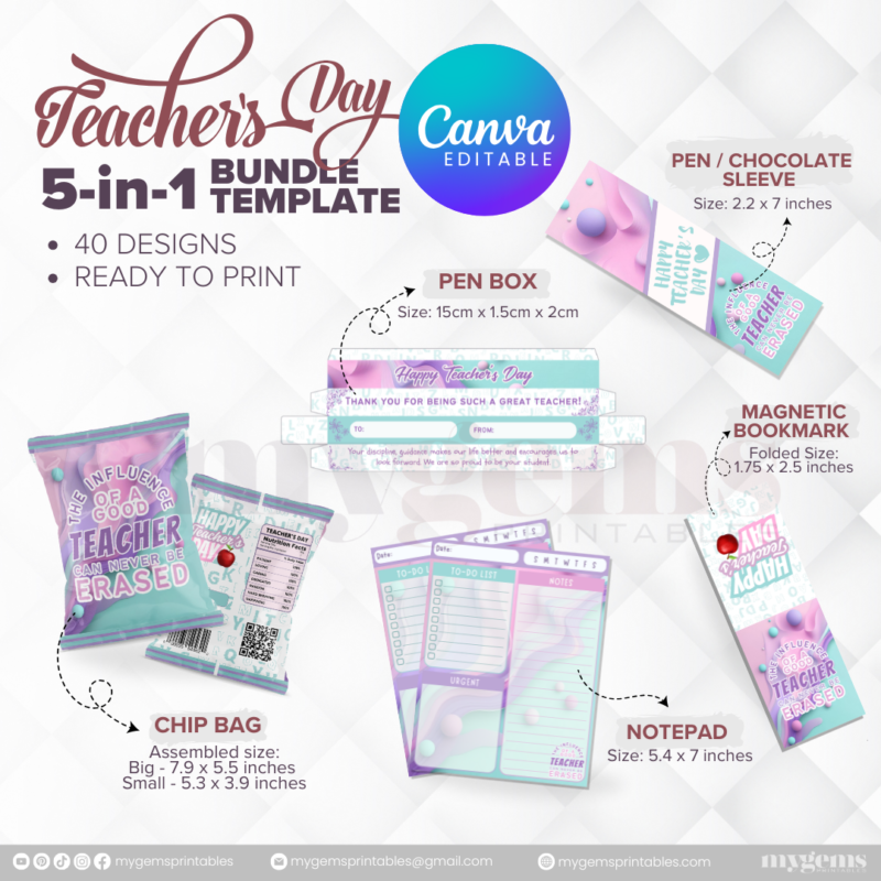 40 Designs | 5-in-1 Teacher's Day Bundle Template | Canva Editable - Image 33