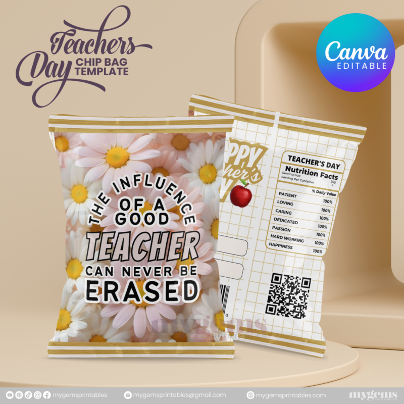 40 Designs | Teacher's Day Chip Bag Template | Canva Editable - Image 14