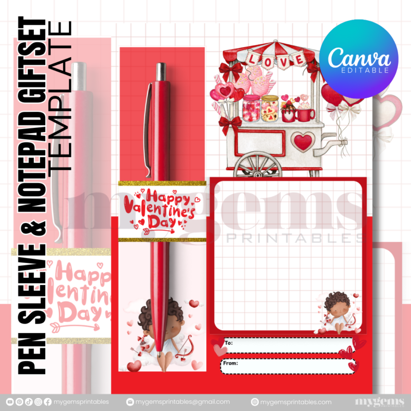 20 Designs | Valentine Pen Sleeve & Notepad Giftset Template | Canva PRO Editable - Image 17