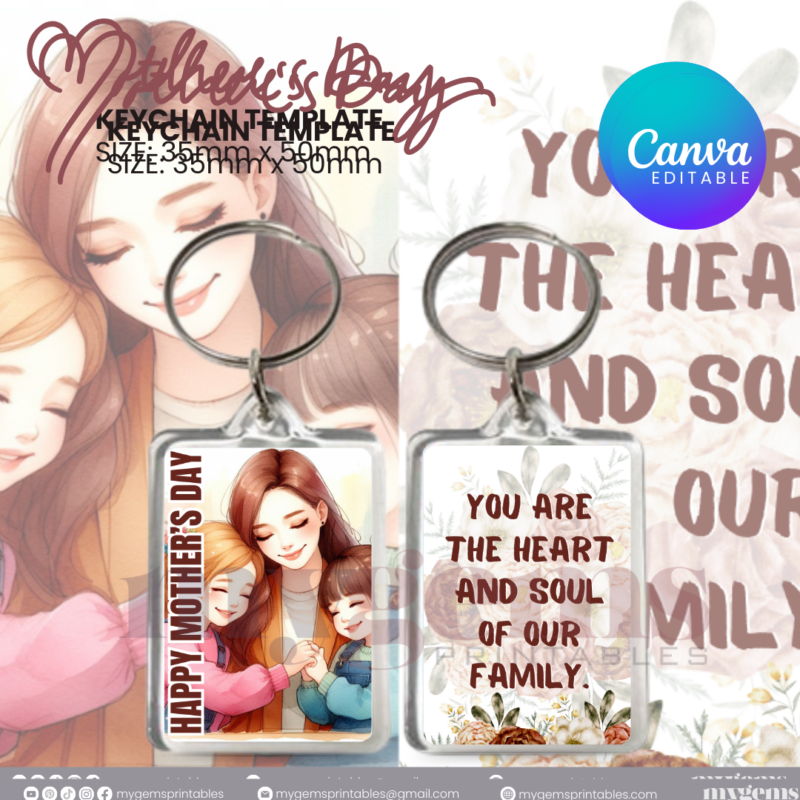 30+ Designs | Mother's Day Keychain Template | Canva Editable | Ready to Print - Image 21