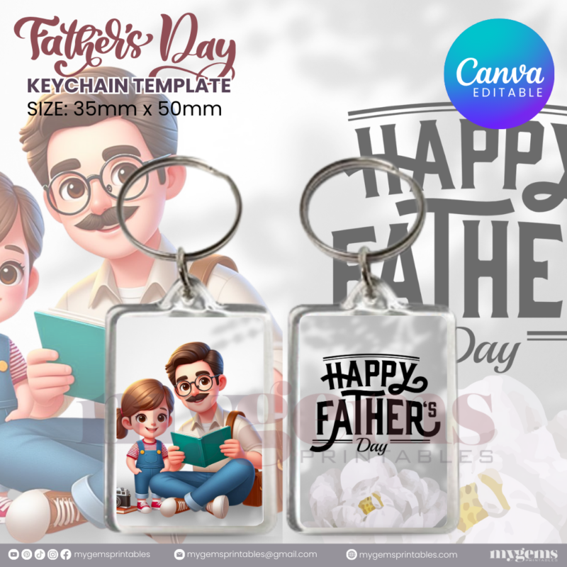 20 Designs | Father's Day Keychain Template | Canva Editable | Ready to Print - Image 4