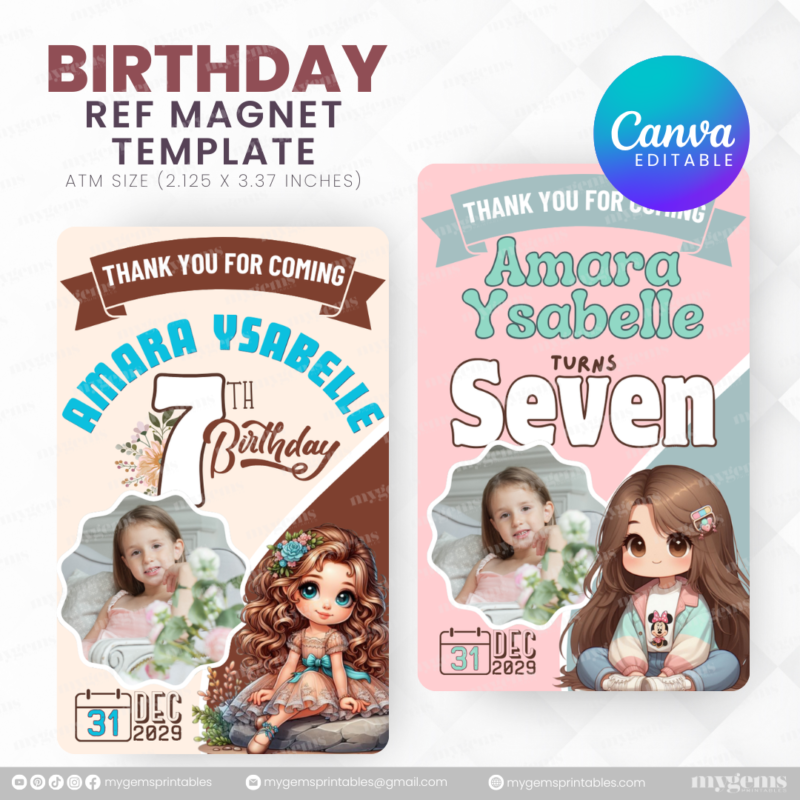 40 Designs | Cartoon-Anime-Chibi Themed Birthday Ref Magnet Template | Canva Editable - Image 15