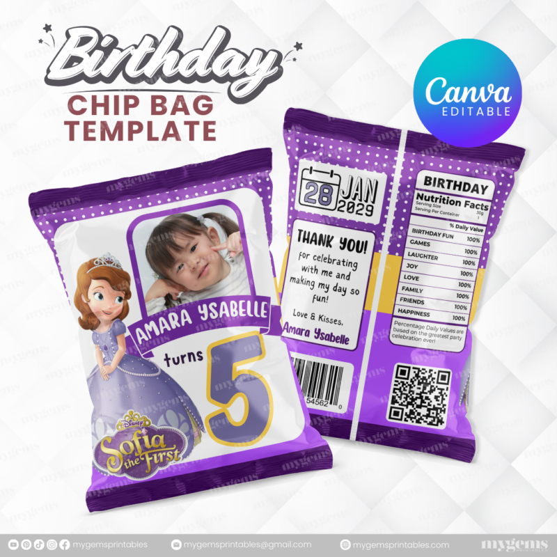 40 Designs | Cartoon-Anime-Chibi Themed Birthday Chip bag Template | Canva Editable - Image 27