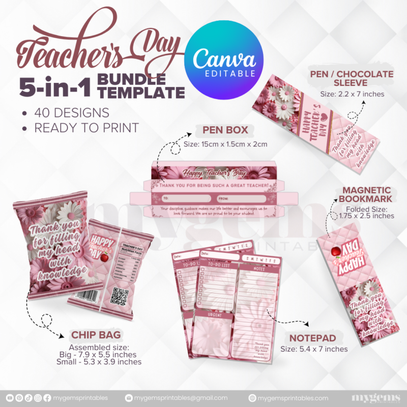 40 Designs | 5-in-1 Teacher's Day Bundle Template | Canva Editable - Image 34