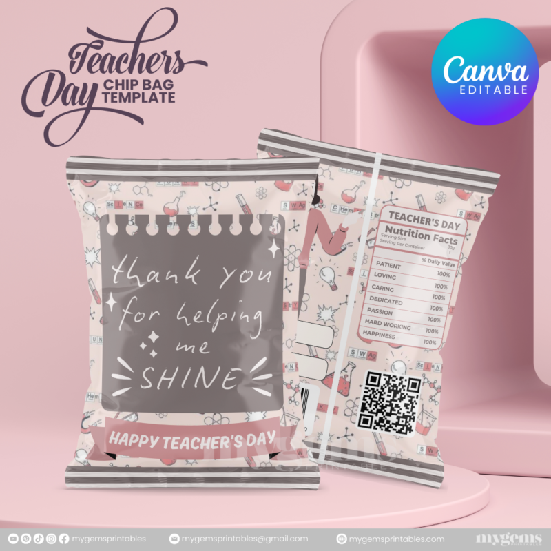 40 Designs | Teacher's Day Chip Bag Template | Canva Editable - Image 15