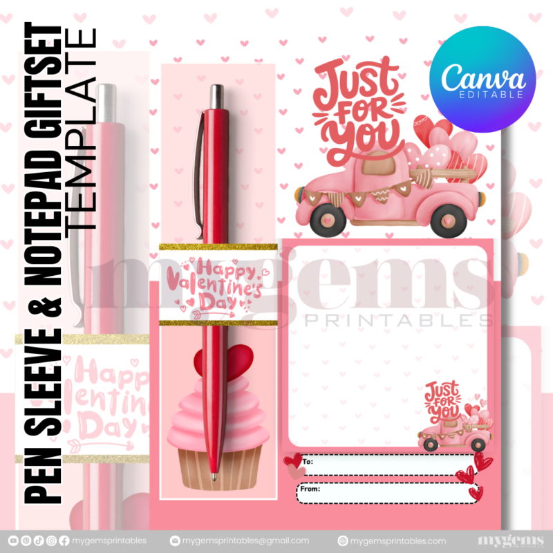 20 Designs | Valentine Pen Sleeve & Notepad Giftset Template | Canva PRO Editable - Image 20