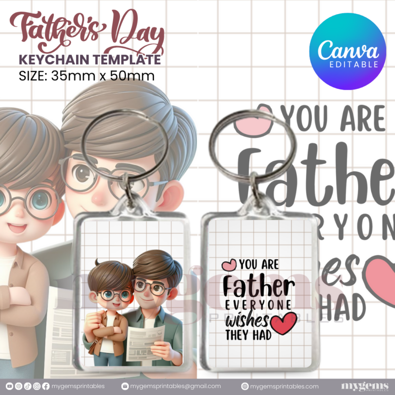 20 Designs | Father's Day Keychain Template | Canva Editable | Ready to Print - Image 5