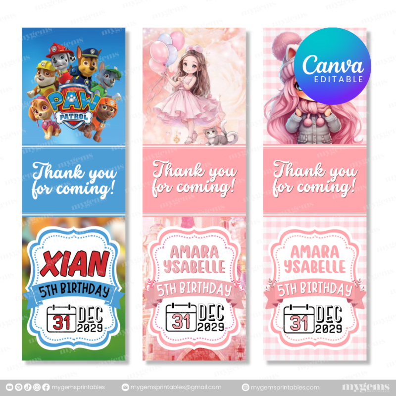40 Designs | Cartoon-Anime-Chibi Themed Birthday Pen Sleeve Template | Canva Editable - Image 5