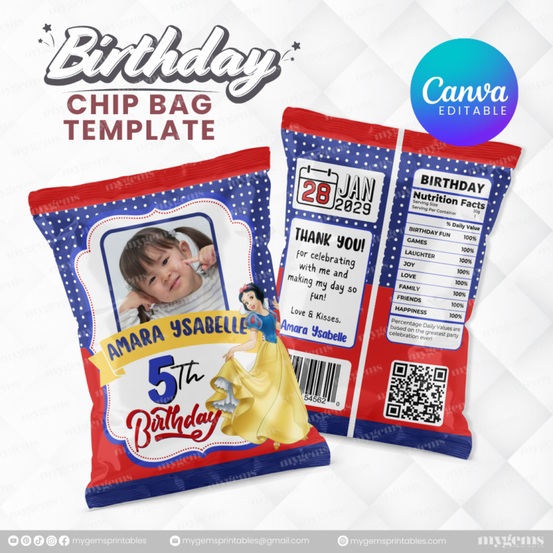 40 Designs | Cartoon-Anime-Chibi Themed Birthday Chip bag Template | Canva Editable - Image 28