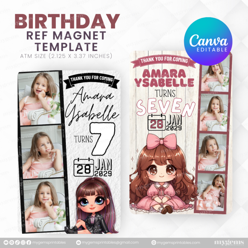 40 Designs | Cartoon-Anime-Chibi Themed Birthday Ref Magnet Template | Canva Editable - Image 17