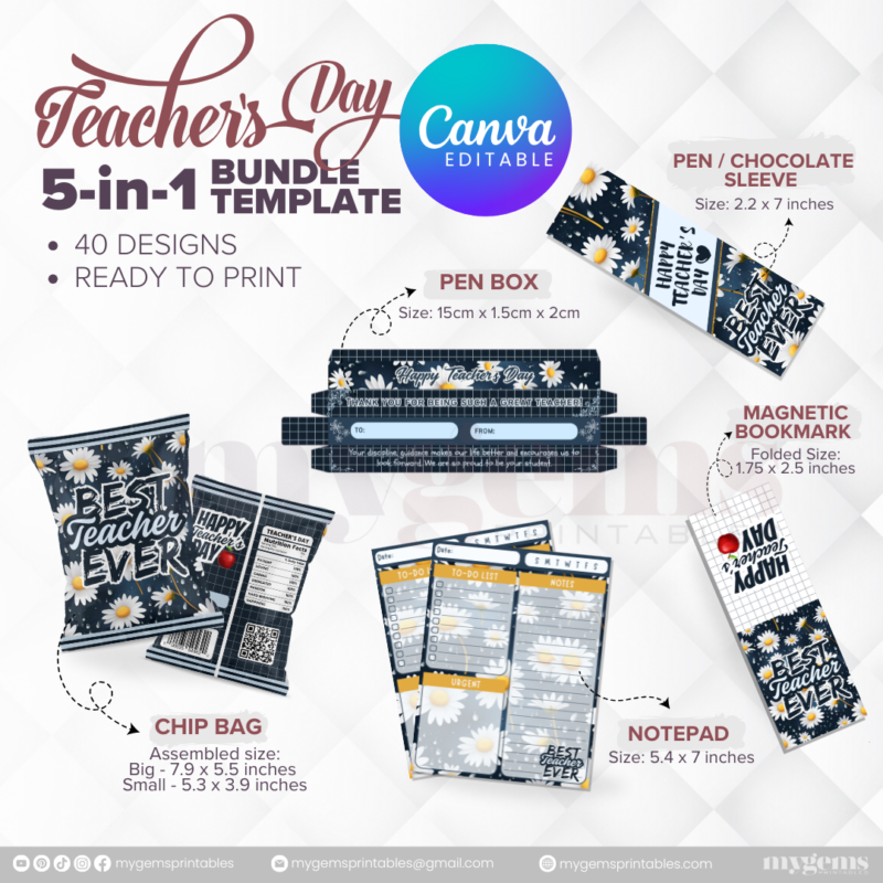 40 Designs | 5-in-1 Teacher's Day Bundle Template | Canva Editable - Image 14