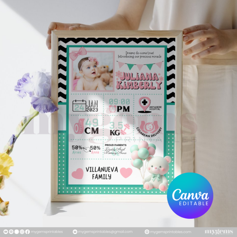 30+ Designs | Baby Birth Announcement Template | Canva PRO Editable - Image 17