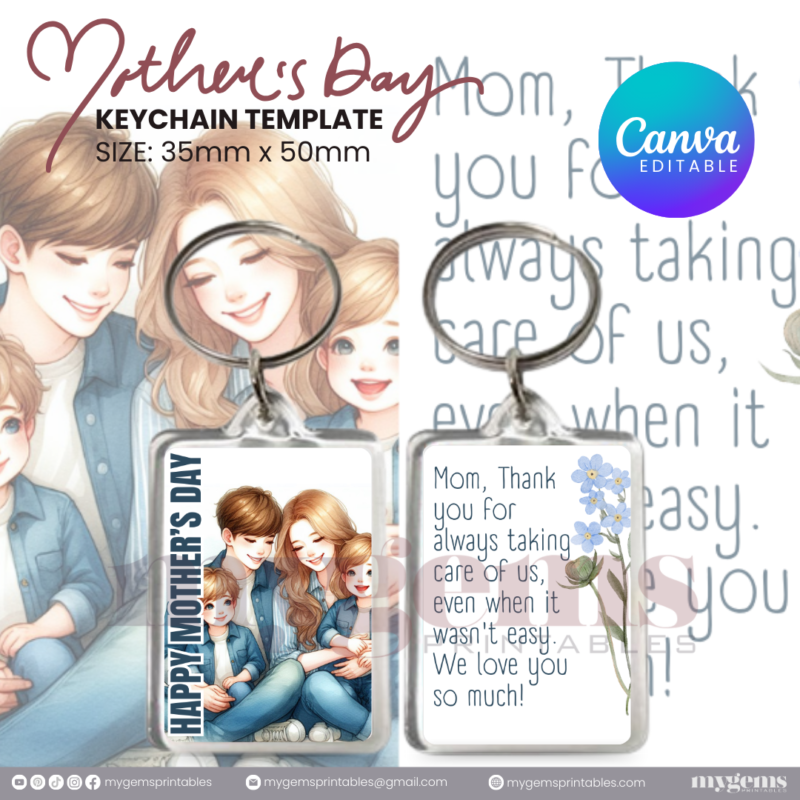 30+ Designs | Mother's Day Keychain Template | Canva Editable | Ready to Print - Image 4