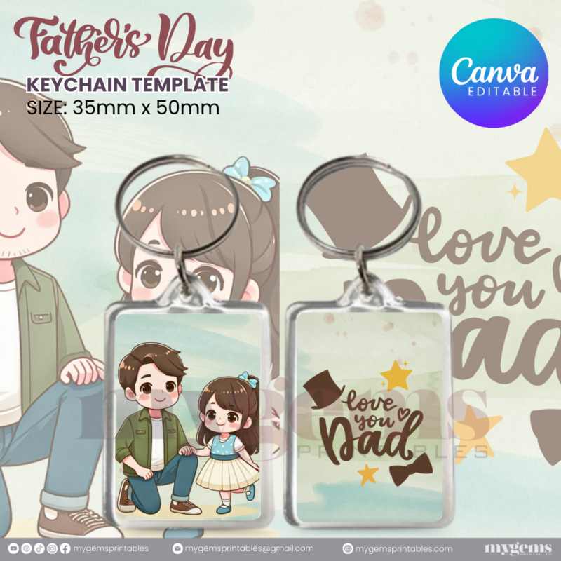 20 Designs | Father's Day Keychain Template | Canva Editable | Ready to Print - Image 7