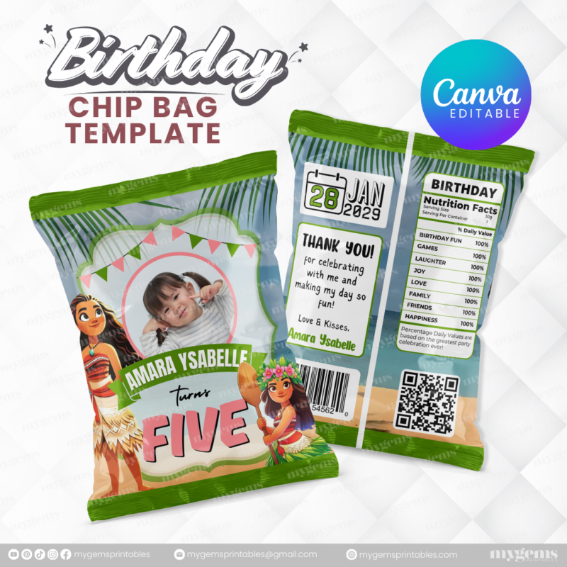 40 Designs | Cartoon-Anime-Chibi Themed Birthday Chip bag Template | Canva Editable - Image 30