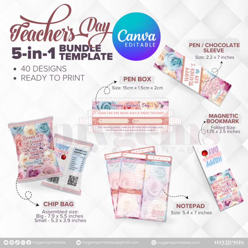 40 Designs | 5-in-1 Teacher's Day Bundle Template | Canva Editable - Image 15