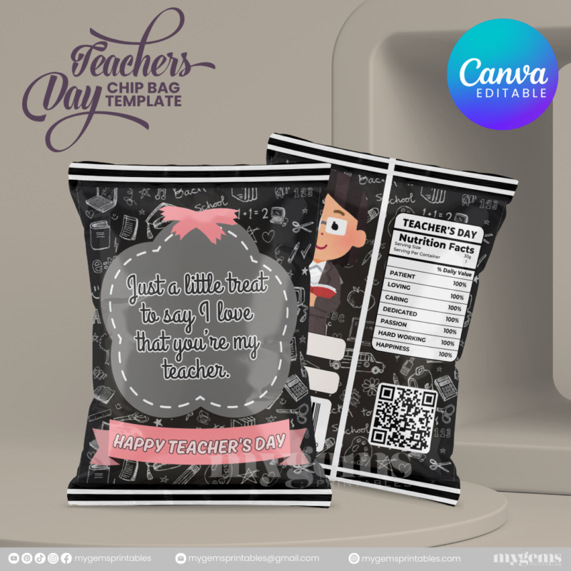 40 Designs | Teacher's Day Chip Bag Template | Canva Editable - Image 18