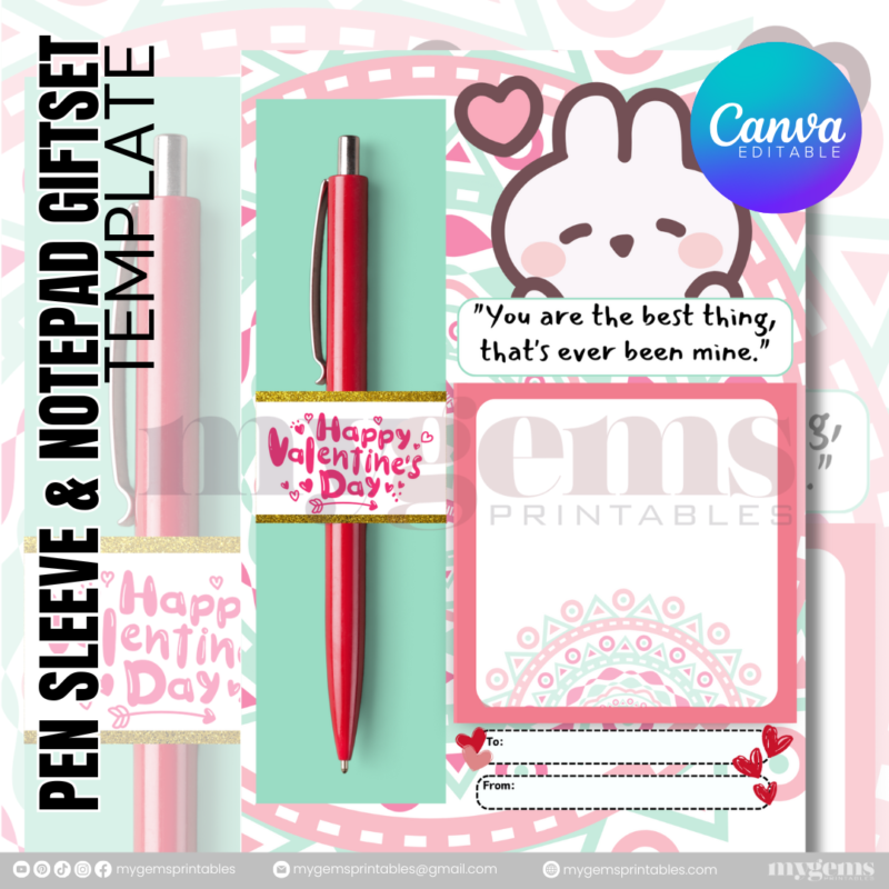 20 Designs | Valentine Pen Sleeve & Notepad Giftset Template | Canva PRO Editable - Image 3