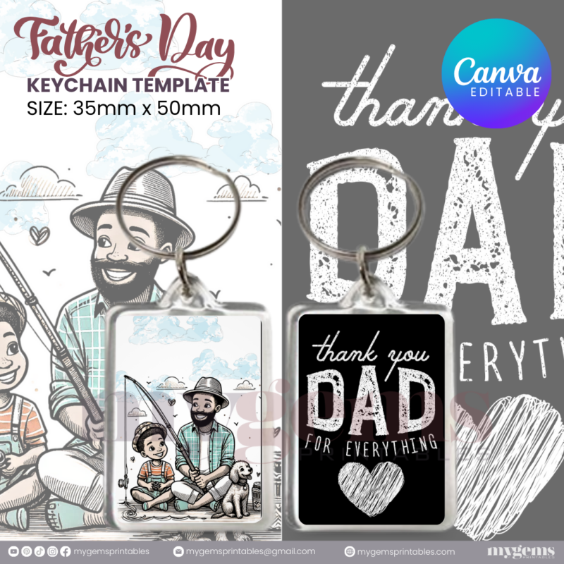 20 Designs | Father's Day Keychain Template | Canva Editable | Ready to Print - Image 8