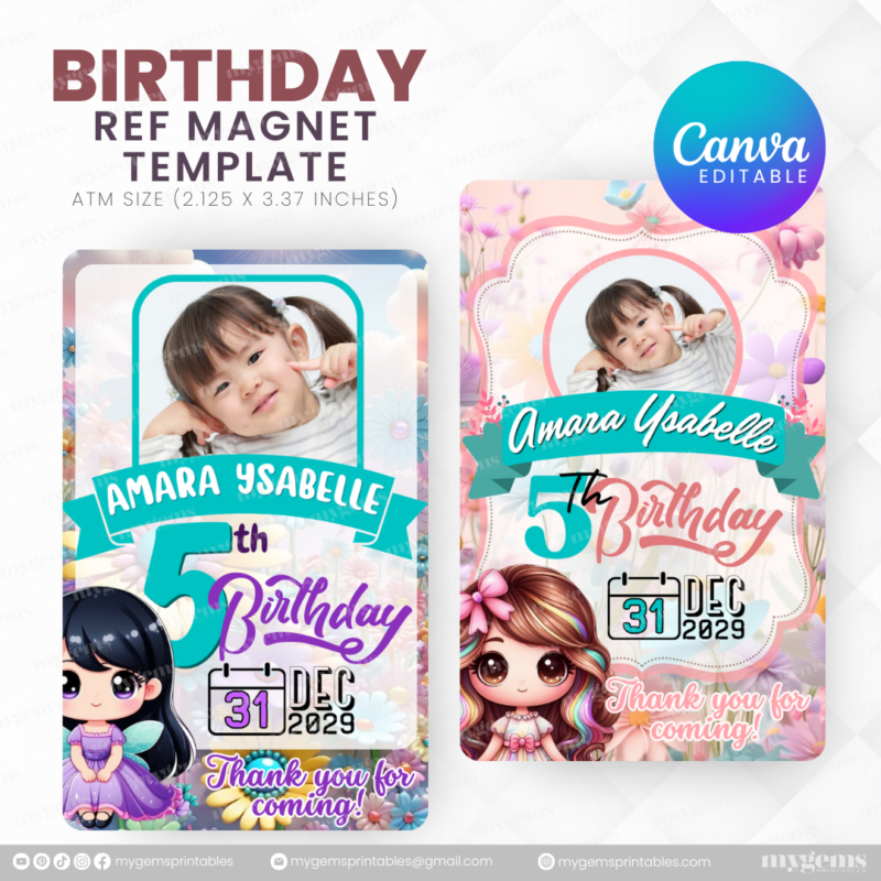 40 Designs | Cartoon-Anime-Chibi Themed Birthday Ref Magnet Template | Canva Editable - Image 18