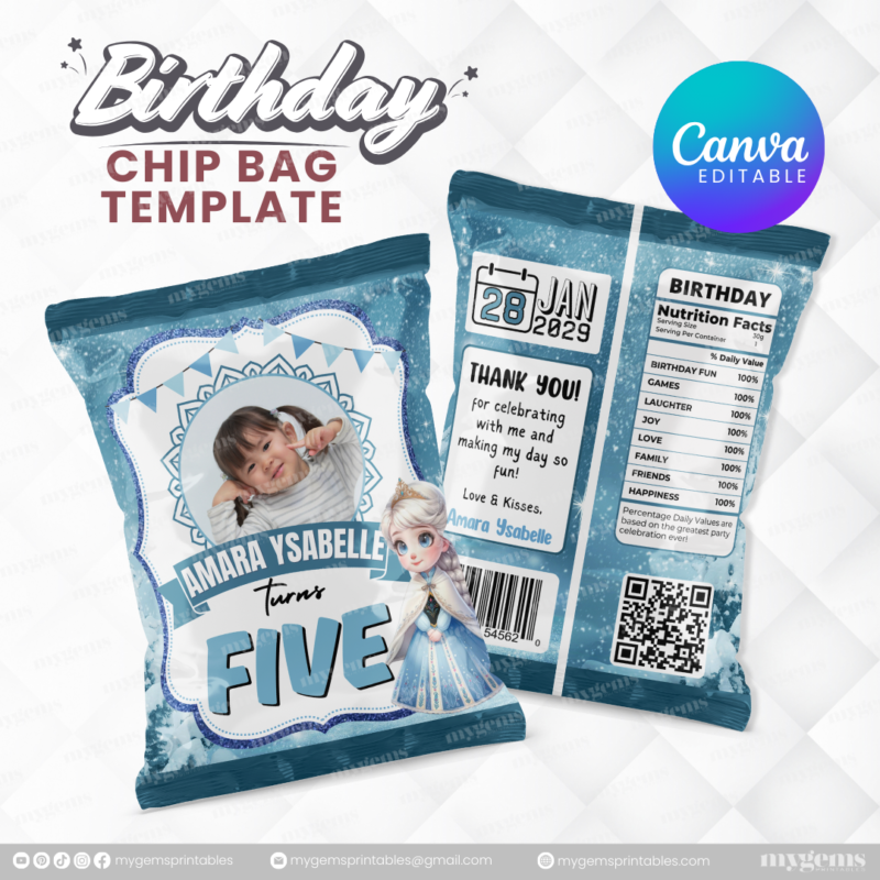 40 Designs | Cartoon-Anime-Chibi Themed Birthday Chip bag Template | Canva Editable - Image 31