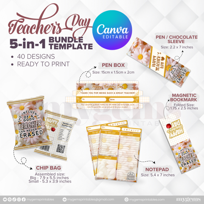 40 Designs | 5-in-1 Teacher's Day Bundle Template | Canva Editable - Image 16