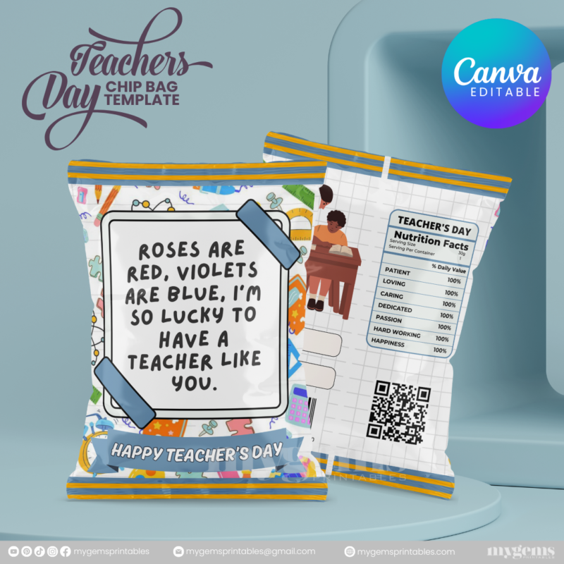 40 Designs | Teacher's Day Chip Bag Template | Canva Editable - Image 19