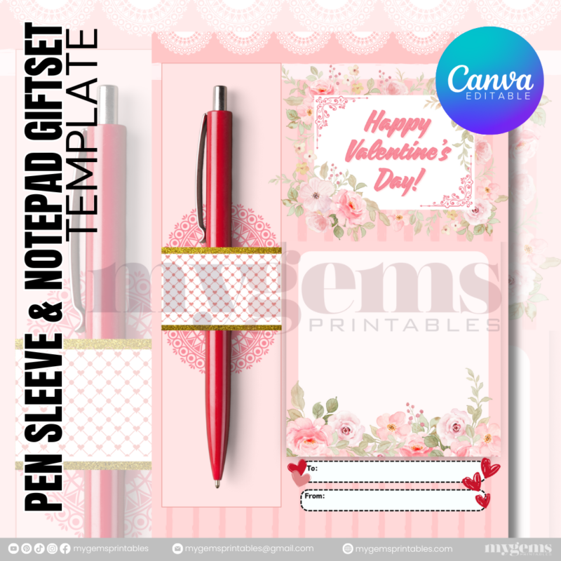 20 Designs | Valentine Pen Sleeve & Notepad Giftset Template | Canva PRO Editable - Image 4