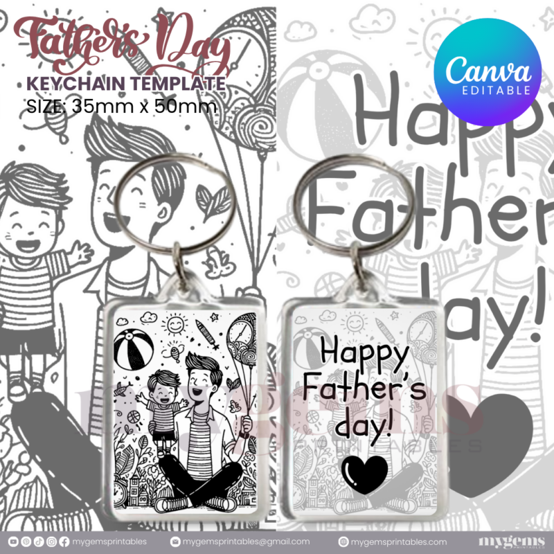 20 Designs | Father's Day Keychain Template | Canva Editable | Ready to Print - Image 9