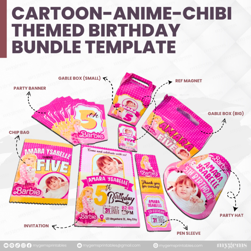 40 Designs | Cartoon-Anime-Chibi Themed Birthday Bundle Template | Canva Editable - Image 2