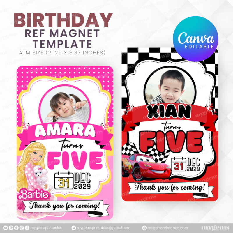 40 Designs | Cartoon-Anime-Chibi Themed Birthday Ref Magnet Template | Canva Editable - Image 2