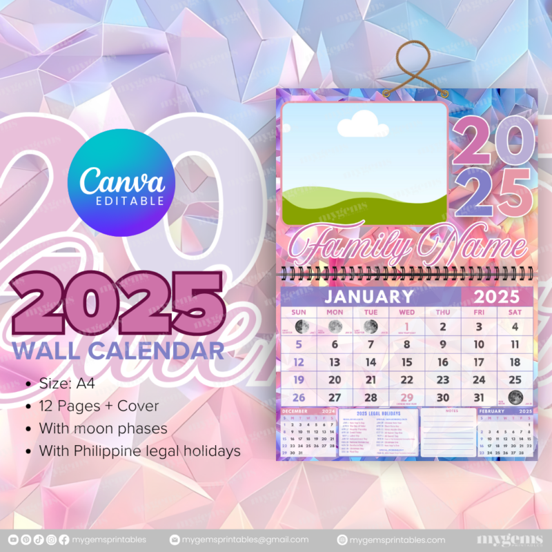 12 Designs | 2025 Wall Calendar Template (A4) | Canva Editable - Image 12