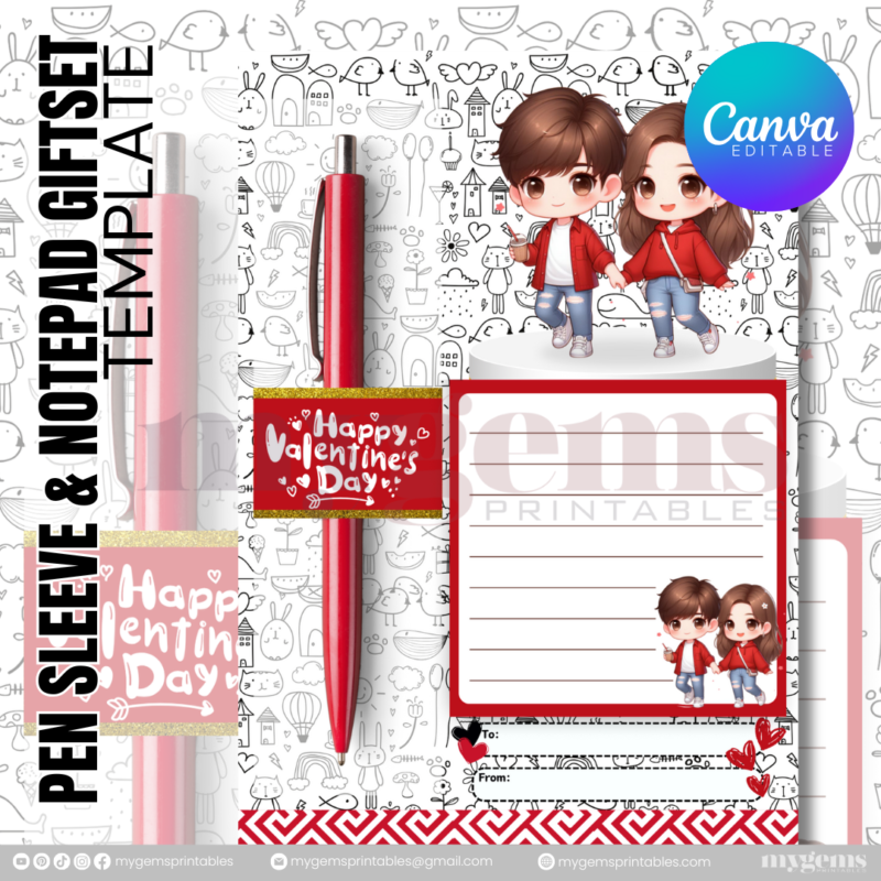 20 Designs | Valentine Pen Sleeve & Notepad Giftset Template | Canva PRO Editable - Image 18