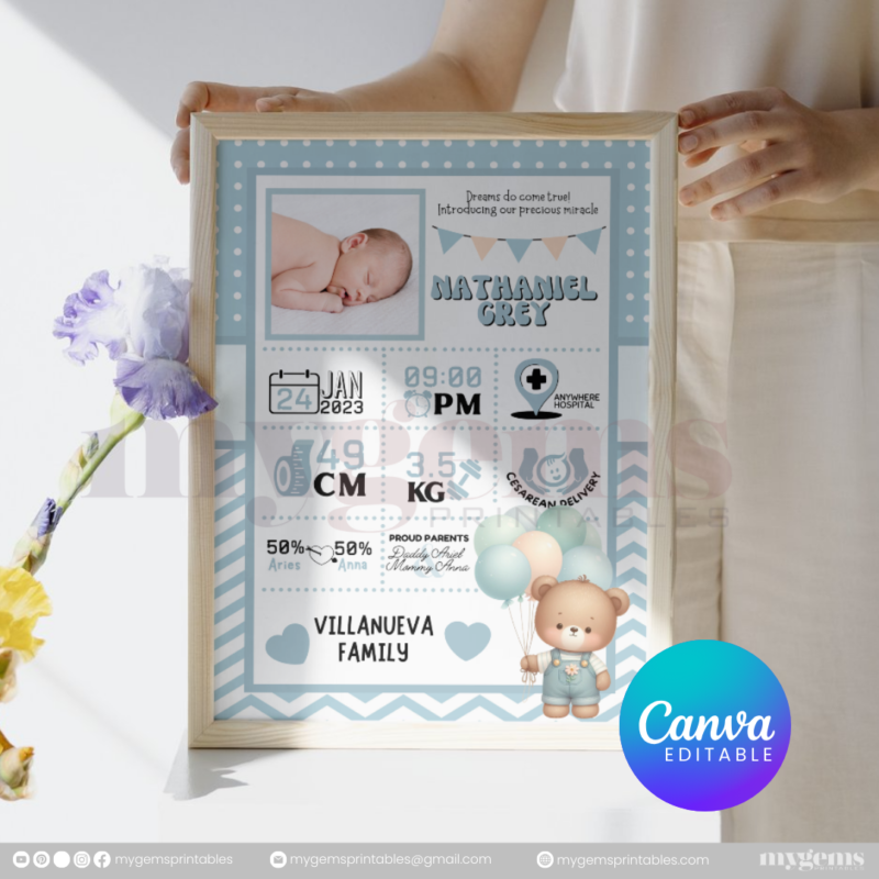 30+ Designs | Baby Birth Announcement Template | Canva PRO Editable - Image 30