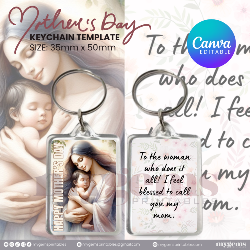 30+ Designs | Mother's Day Keychain Template | Canva Editable | Ready to Print - Image 24