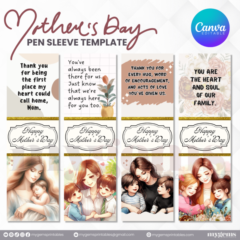 40+ Designs | Mother's Day Pen Sleeve Template | Canva Editable | Ready to Print - Image 7