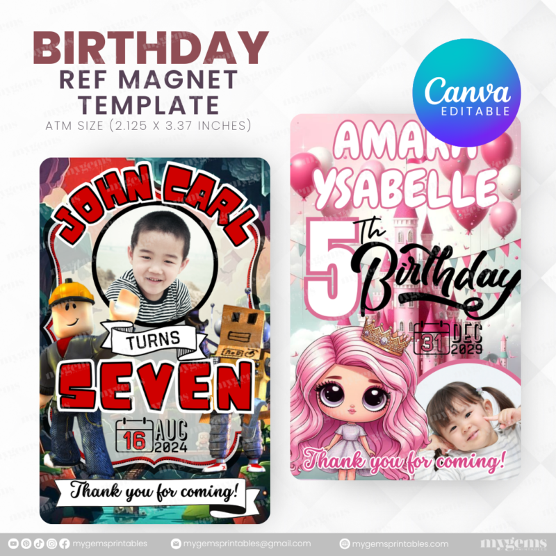 40 Designs | Cartoon-Anime-Chibi Themed Birthday Ref Magnet Template | Canva Editable - Image 20