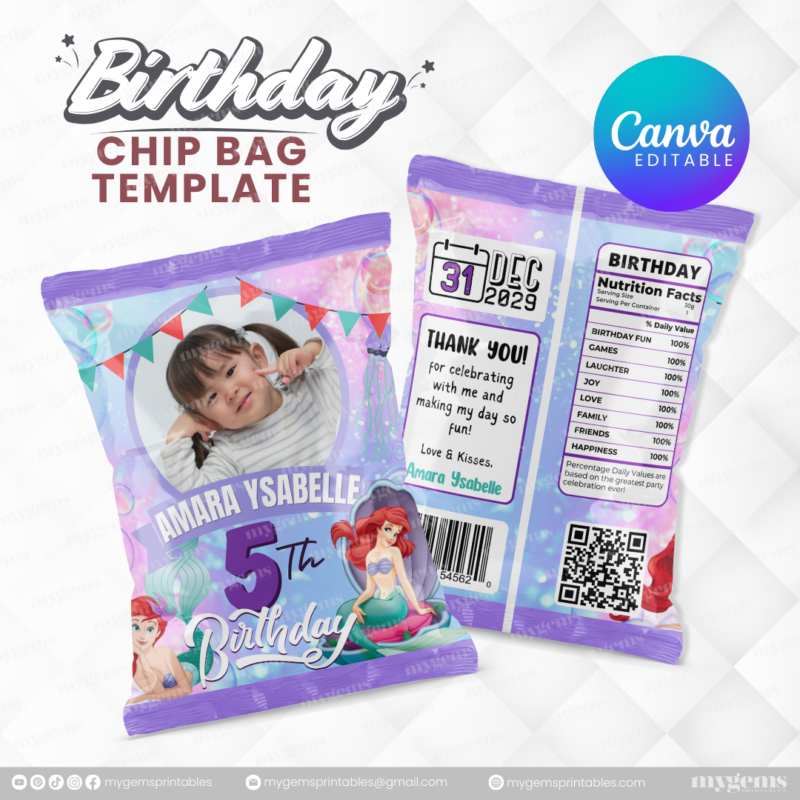 40 Designs | Cartoon-Anime-Chibi Themed Birthday Chip bag Template | Canva Editable - Image 32