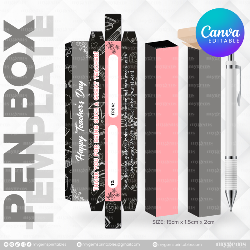 40 Designs | Teacher's Day Pen Box Template | Canva Editable - Image 26