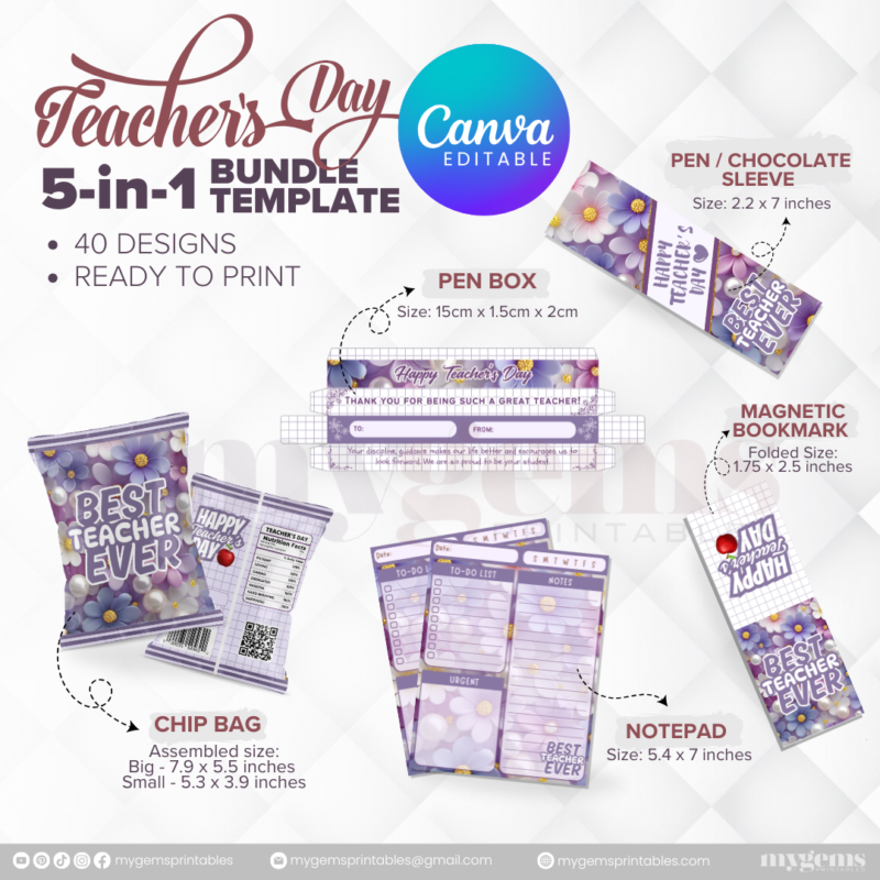 40 Designs | 5-in-1 Teacher's Day Bundle Template | Canva Editable - Image 17