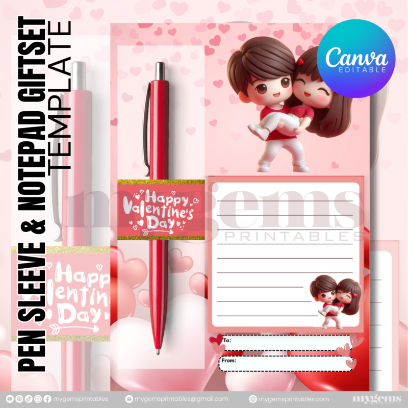 20 Designs | Valentine Pen Sleeve & Notepad Giftset Template | Canva PRO Editable - Image 5