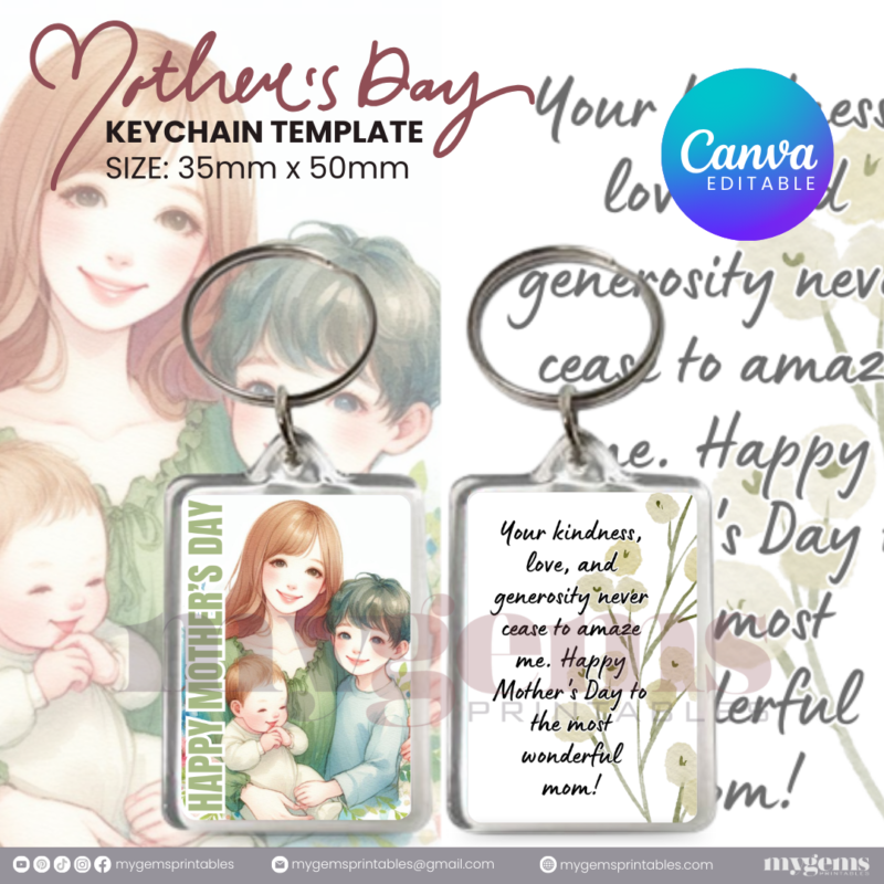 30+ Designs | Mother's Day Keychain Template | Canva Editable | Ready to Print - Image 7