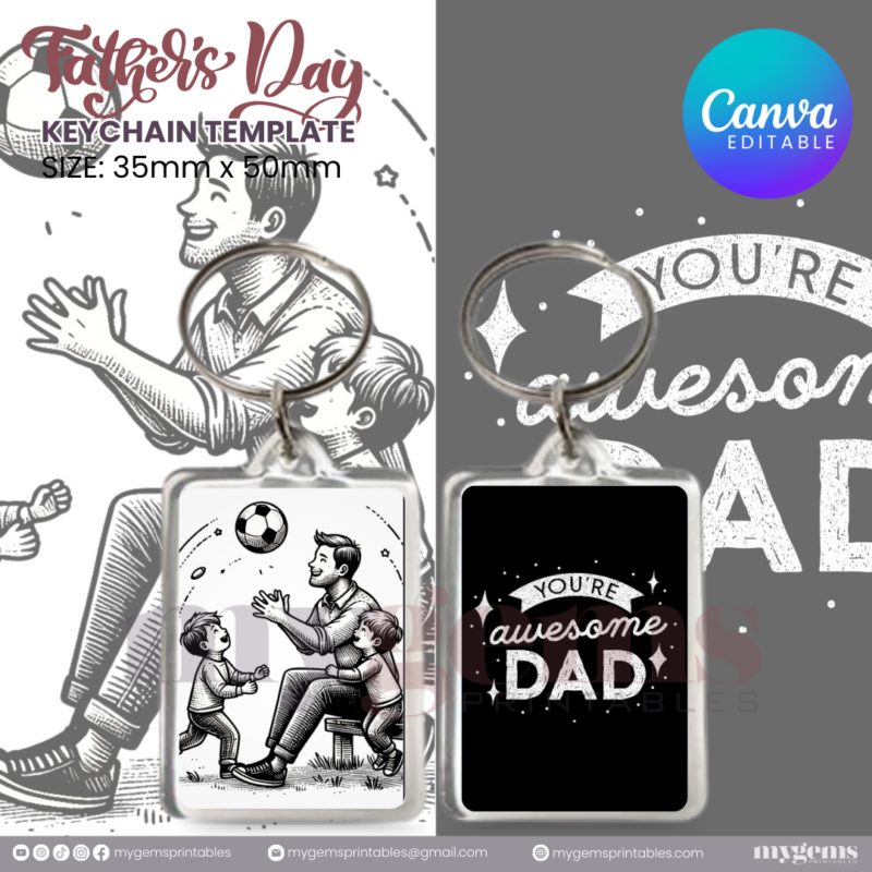 20 Designs | Father's Day Keychain Template | Canva Editable | Ready to Print - Image 10