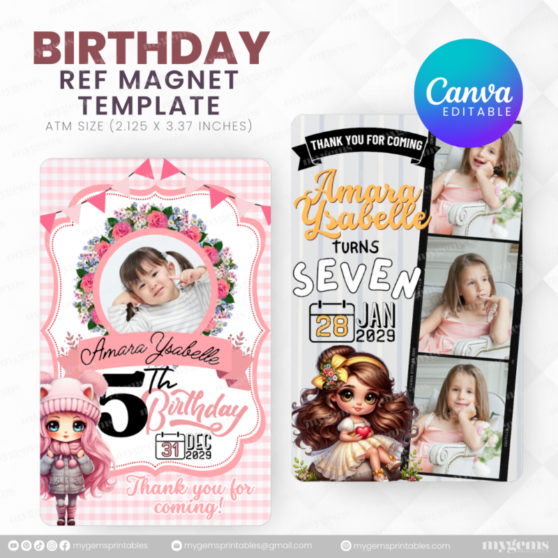 40 Designs | Cartoon-Anime-Chibi Themed Birthday Ref Magnet Template | Canva Editable - Image 21