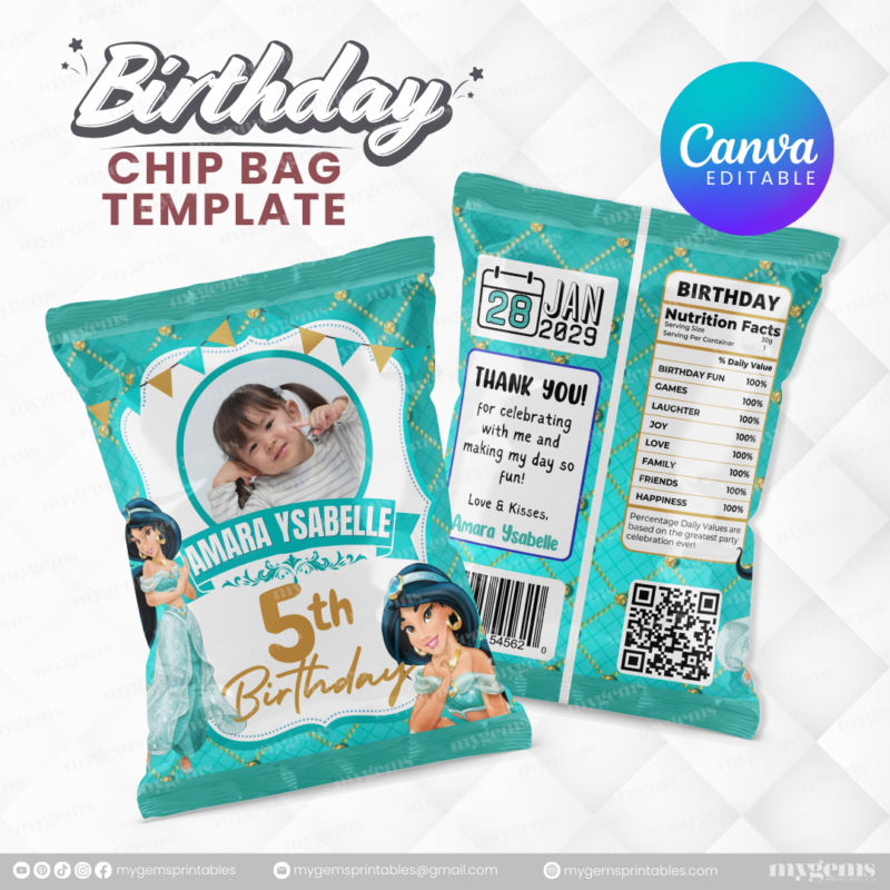 40 Designs | Cartoon-Anime-Chibi Themed Birthday Chip bag Template | Canva Editable - Image 33