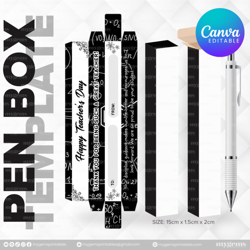 40 Designs | Teacher's Day Pen Box Template | Canva Editable - Image 27